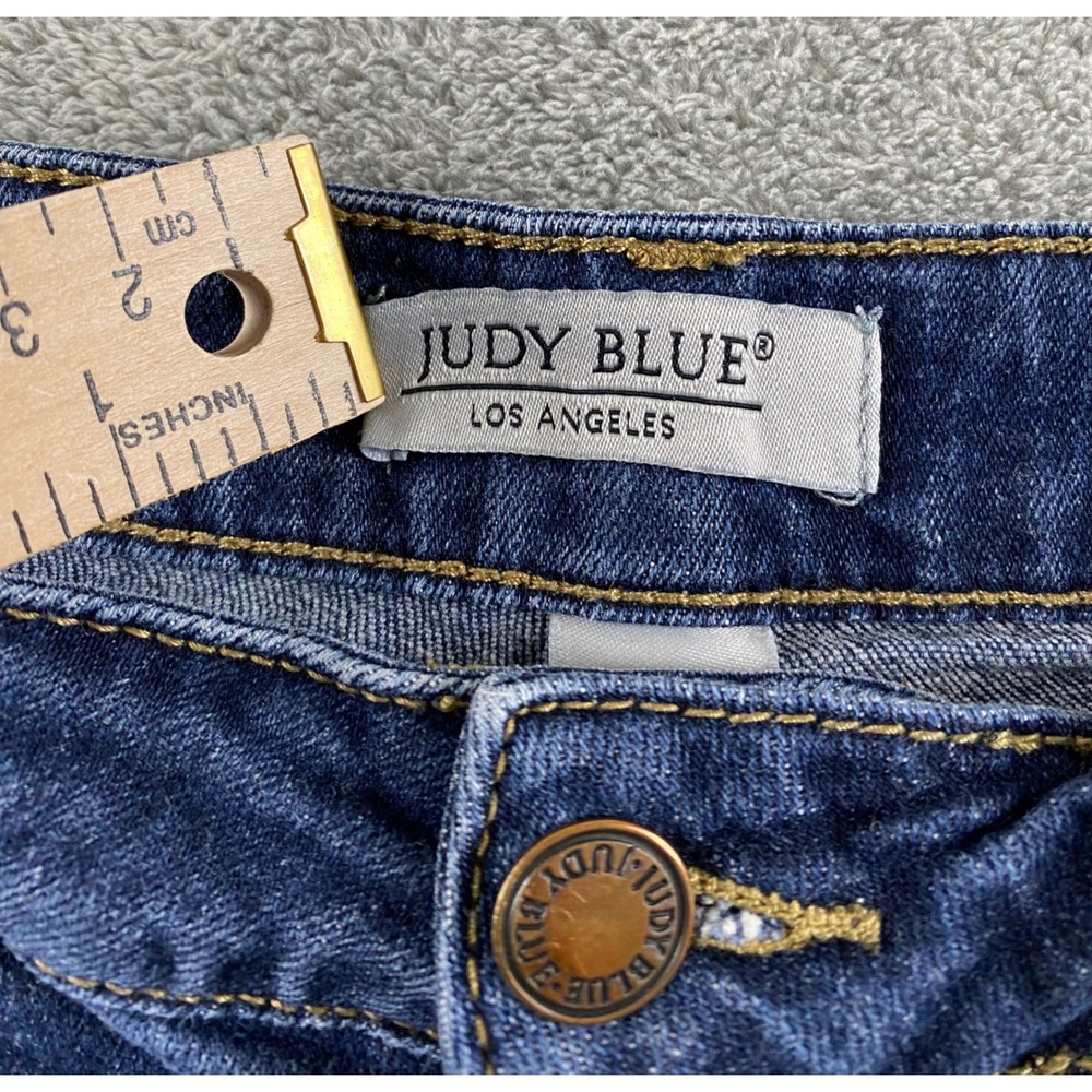 Judy Blue Los Angeles Womens Distressed Denim Shorts Dark Wash Cuffed Size L - Picture 2 of 14